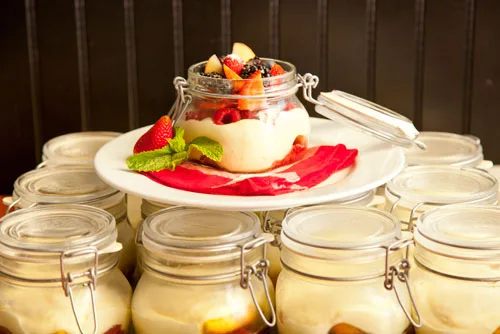 House dessert jars with fresh fruit